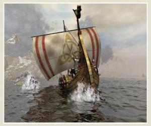 yapboz Viking gemi veya longship şişmiş rüzgar Yelken